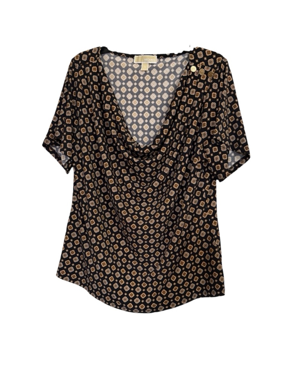 Michael Kors | Black|Tan Geometric Drape-Neck Blouse